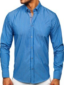 Chemise à manches longues rayée bleue claire pour homme Bolf 20731-1