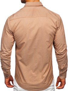 Chemise à manches longues rayée brune pour homme Bolf 20731-1 