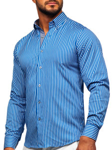 Chemise à manches longues rayée pour homme bleue Bolf 22730