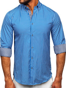 Chemise à manches longues rayée pour homme bleue Bolf 22730