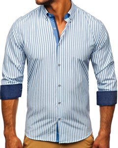 Chemise à manches longues rayée pour homme bleue foncée Bolf 20704 