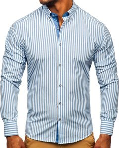 Chemise à manches longues rayée pour homme bleue foncée Bolf 20704 