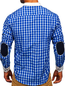 Chemise élégante à manche longue à carreaux pour homme bleue cobalt Bolf 5737-1