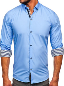 Chemise élégante à manche longue pour homme bleue Bolf 5796-1