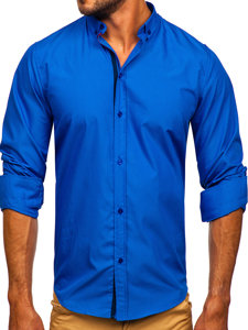 Chemise élégante à manche longue pour homme bleue foncée Bolf 3713