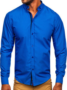 Chemise élégante à manche longue pour homme bleue foncée Bolf 3713