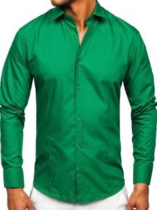 Chemise élégante à manche longue pour homme verte foncée Bolf 1703