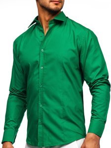 Chemise élégante à manche longue pour homme verte foncée Bolf 1703