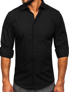 Chemise élégante à manche longue slim fit pour homme noire Bolf MS14