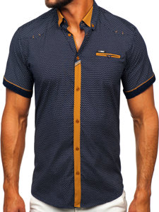 Chemise élégante à manches courtes pour homme bleue foncée Bolf 19616