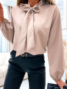 Chemise élégante à manches longues avec un noeud pour femme beige Bolf 644