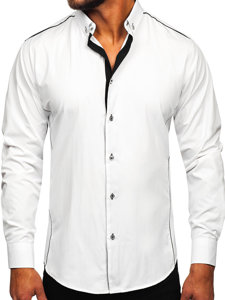 Chemise élégante à manches longues pour homme blanche-noire Bolf 5722-1