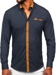 Chemise élégante à manches longues pour homme bleue foncée Bolf 19603