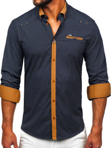 Chemise élégante à manches longues pour homme bleue foncée Bolf 19603