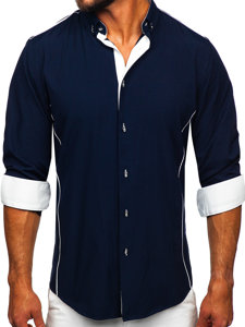 Chemise élégante à manches longues pour homme bleue foncée Bolf 5722-1