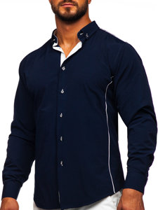 Chemise élégante à manches longues pour homme bleue foncée Bolf 5722-1