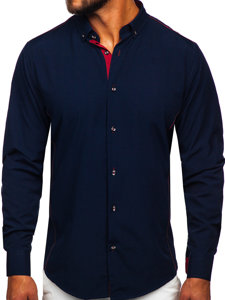 Chemise élégante à manches longues pour homme bleue foncée-bordeaux Bolf 5722-1