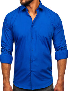 Chemise élégante à manches longues pour homme bleue moyenne Bolf M14