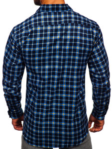 Chemise en flanelle à carreaux à manche longue pour homme bleue-jaune Bolf F4