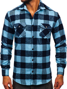 Chemise en flanelle à manche longue pour homme bleue Bolf 20723