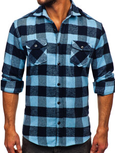 Chemise en flanelle à manche longue pour homme bleue Bolf 20723