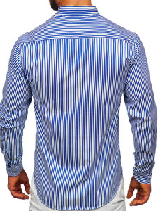 Chemise en rayures à manche longue pour homme bleue Bolf 22731