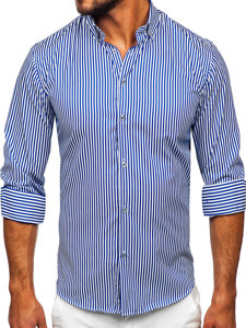 Chemise en rayures à manche longue pour homme bleue Bolf 22731