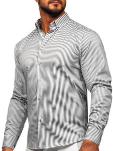 Chemise en rayures à manche longue pour homme grise Bolf 22731