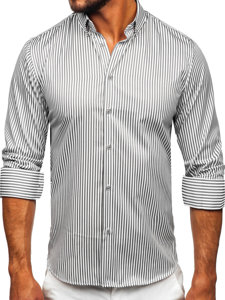 Chemise en rayures à manche longue pour homme grise Bolf 22731