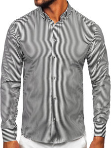 Chemise en rayures à manche longue pour homme noire Bolf 22731