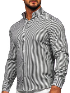 Chemise en rayures à manche longue pour homme noire Bolf 22731