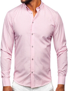 Chemise en rayures à manche longue pour homme rose Bolf 22731