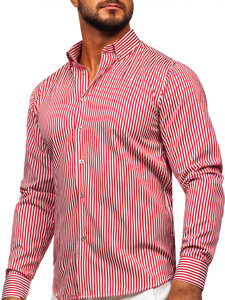 Chemise en rayures à manche longue pour homme rouge Bolf 22731