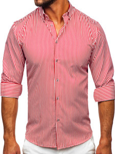 Chemise en rayures à manche longue pour homme rouge Bolf 22731