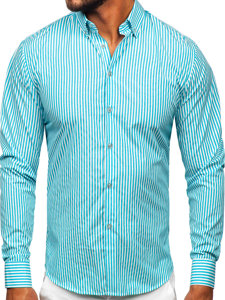 Chemise en rayures à manche longue pour homme turquoise Bolf 22731