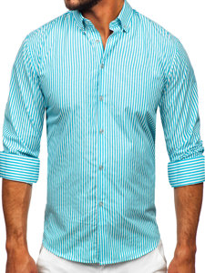 Chemise en rayures à manche longue pour homme turquoise Bolf 22731