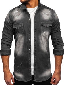 Chemise pour homme graphite en jean à manches longues Bolf R710 