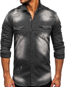 Chemise pour homme graphite en jean à manches longues Bolf R710 