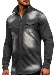 Chemise pour homme graphite en jean à manches longues Bolf R710 