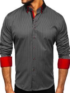 Chemise pour homme rayée à manches longues noire Bolf 2751