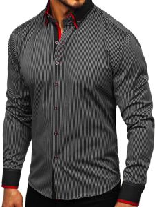 Chemise pour homme rayée à manches longues noire Bolf 2751