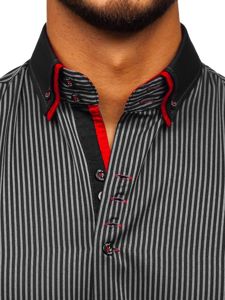 Chemise pour homme rayée à manches longues noire Bolf 2751