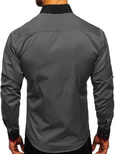 Chemise pour homme rayée à manches longues noire Bolf 2751