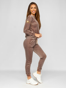 Ensemble de sport en velours deux pièces pour femme beige Bolf 8129