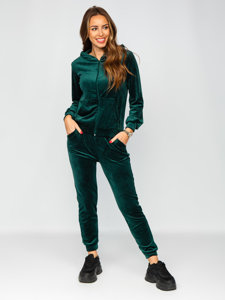 Ensemble de survêtement en velours deux pièces pour femme vert bouteille Bolf 829