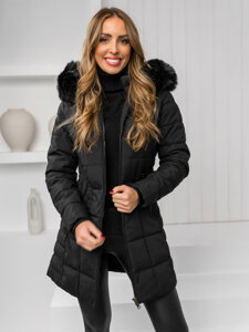 Femme Blouson d'hiver à capuche et fourrure Noir Bolf 16M9119