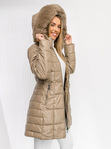 Femme Blouson d'hiver longue matelassée à capuche Beige Bolf 16M9120