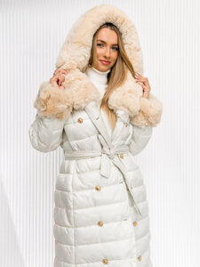 Femme Blouson d'hiver longue matelassée à capuche Ecru Bolf 5M3160