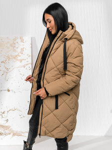 Femme Blouson d'hiver longue matelassée à capuche Marron Bolf 5M3168