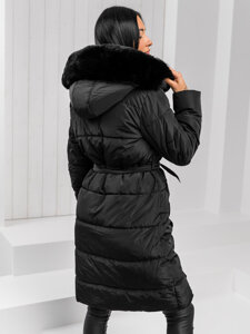 Femme Blouson d'hiver longue matelassée à capuche Noir Bolf 11Z8179